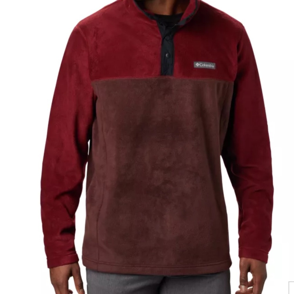 Men’s Columbia Four Snap Soft Fleece Pullover…Two Tone Light / Dark Maroon New!